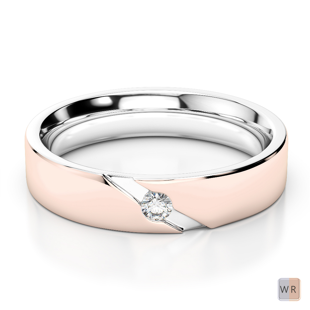 5MM Gypsy Set Single Stone Mens Diamond Wedding Ring in White and Rose Gold 0107