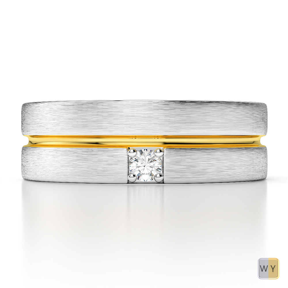 6 MM Prong Set Diamond Mens Band in White and Yellow Gold 0119