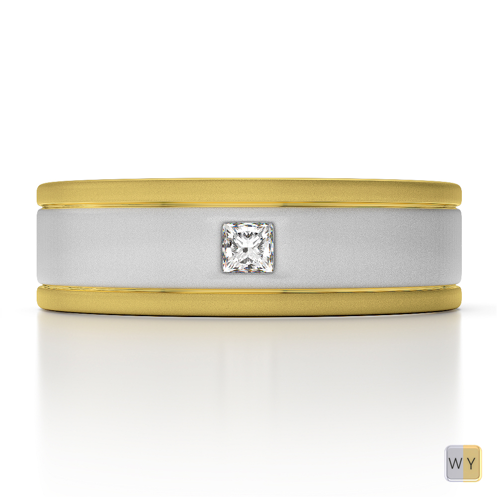 5MM Princess Cut Mens Diamond Wedding Ring in White and Yellow Gold 0120