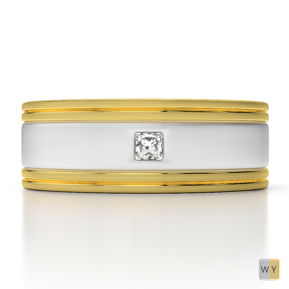 6MM Gypsy Set Diamond Mens Band in White and Yellow Gold 0123