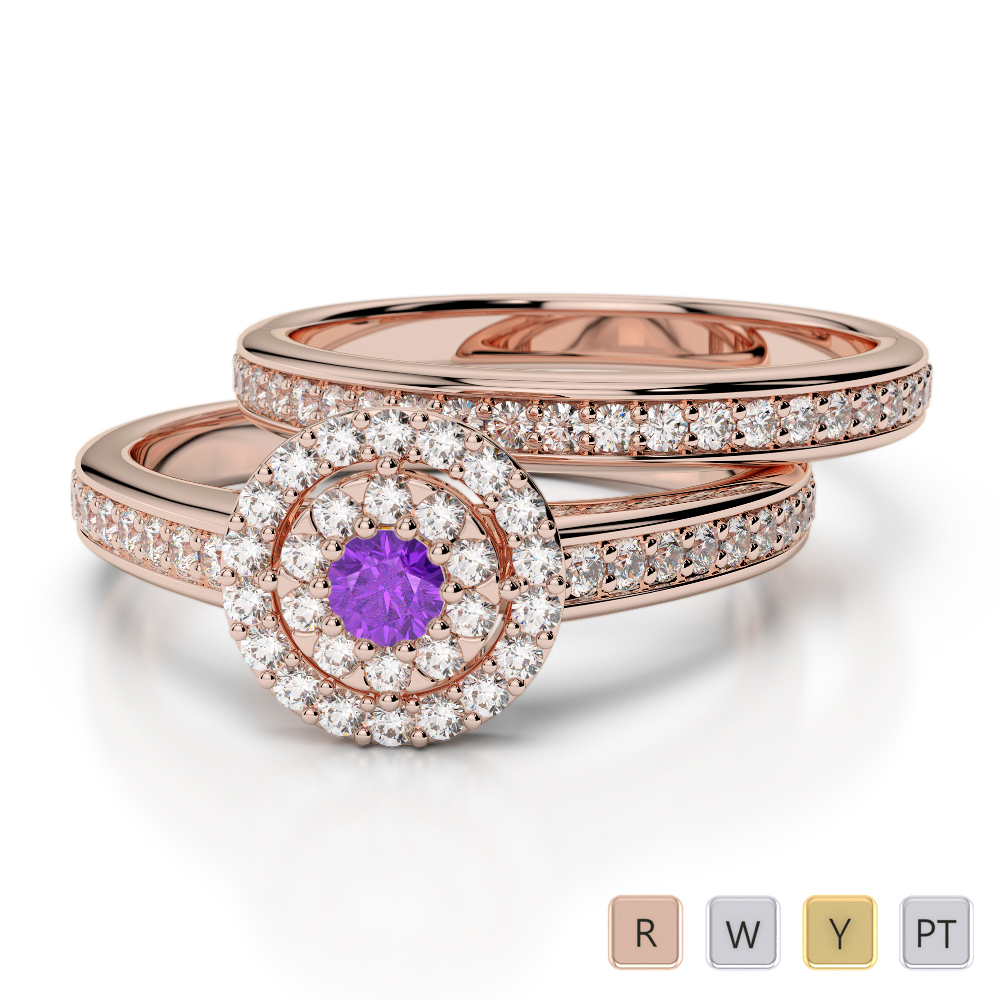Prong Set Bridal Set Ring With Amethyst & Diamond 0321