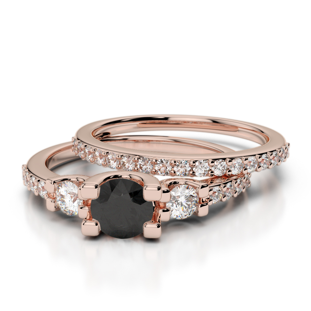 4 Claw Set Bridal Set Ring With Black Diamond 0310