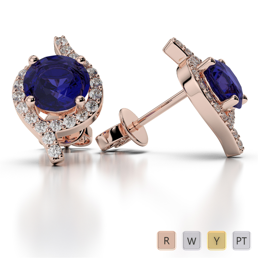 Prong Set Blue Sapphire Earrings With Diamond 0481