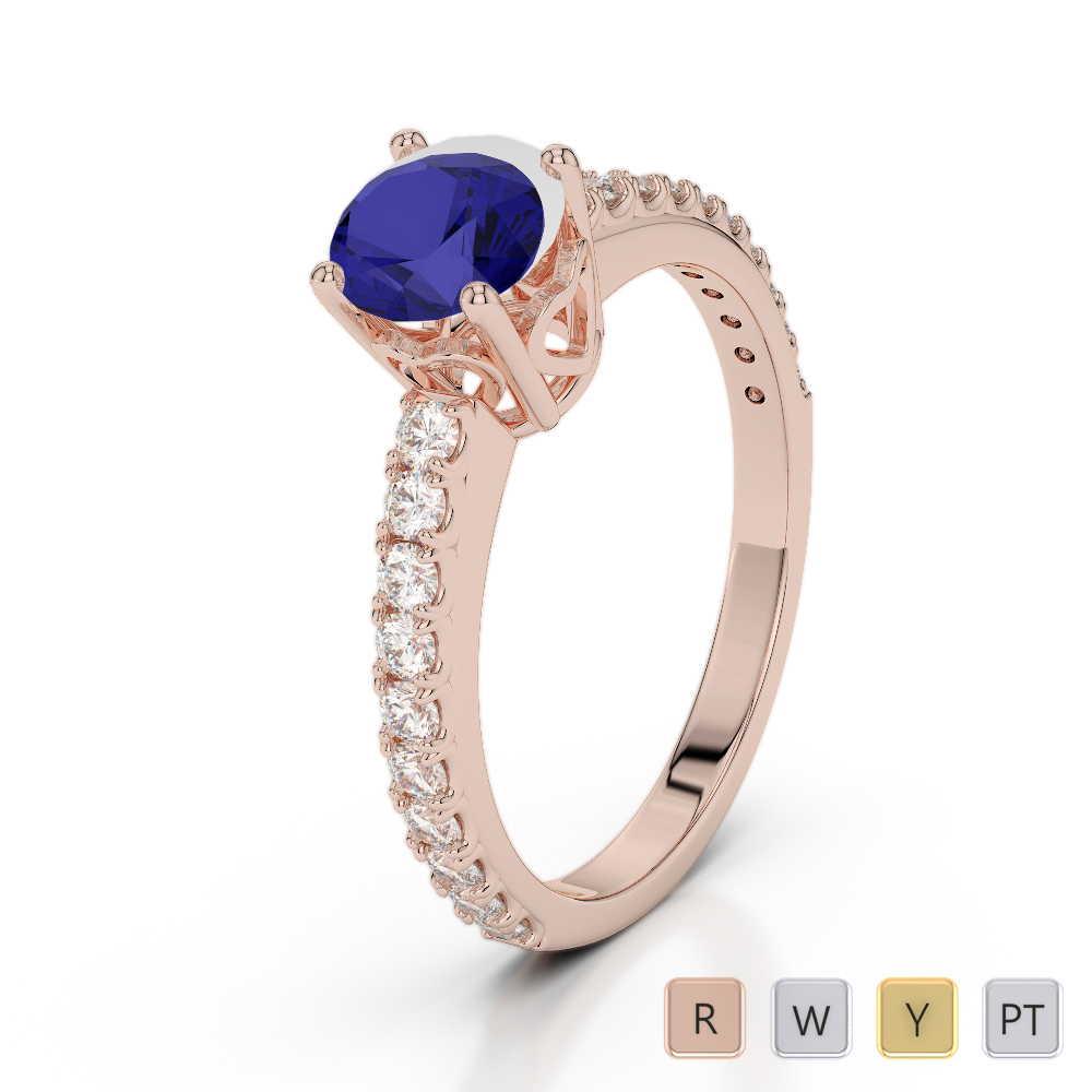 Prong Set Blue Sapphire Engagement Ring With Diamond 0285