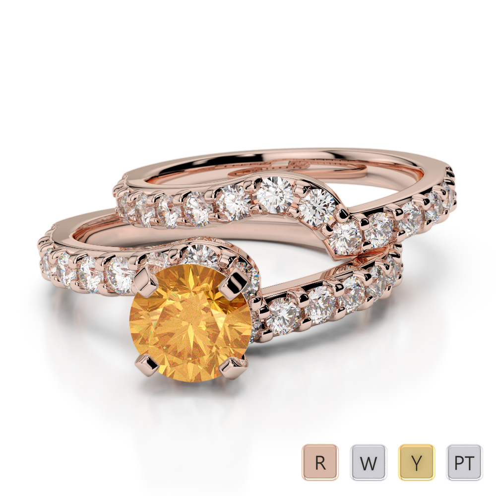 Four Claw Set Citrine Bridal Set Ring With Diamond 0325