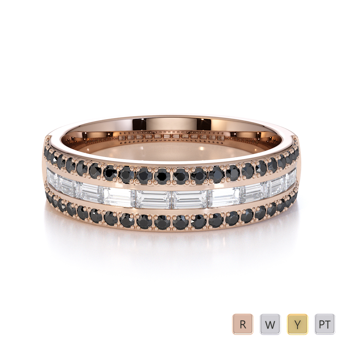 Channel and Prong Set Black Diamond Half Eternity Ring 0433