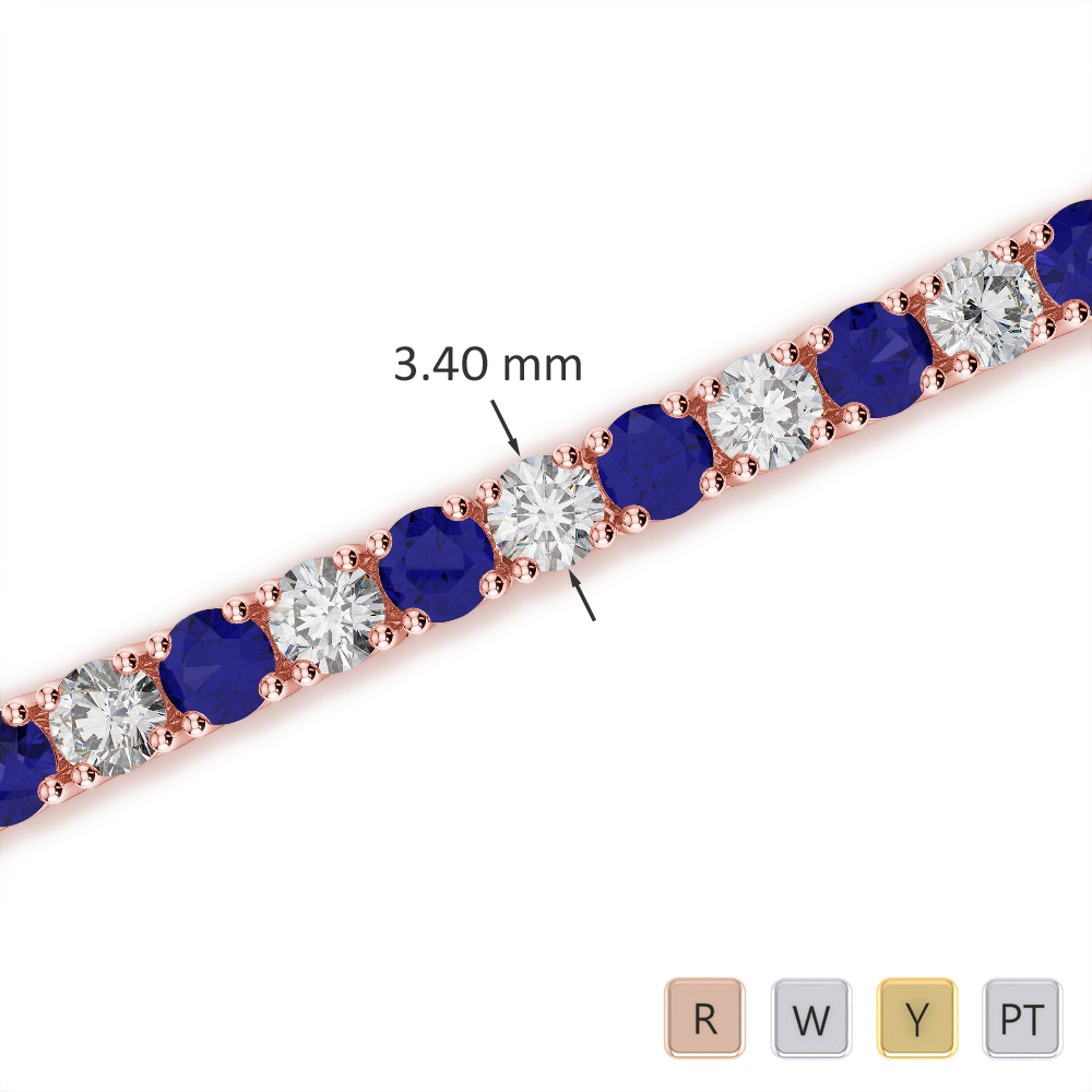 Round Cut Blue Sapphire and Diamond Bracelet 0715