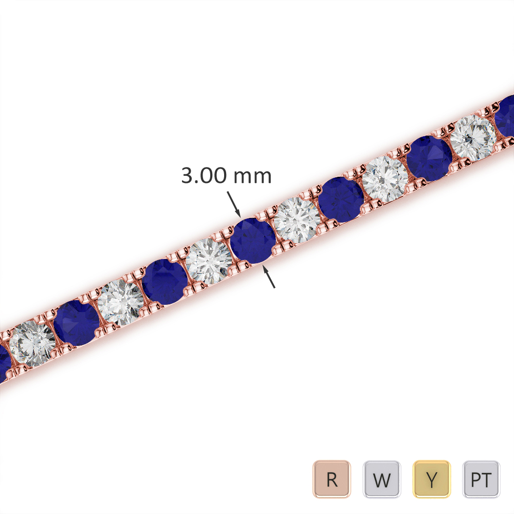 Round Cut Diamond and Blue Sapphire Bracelet 0725