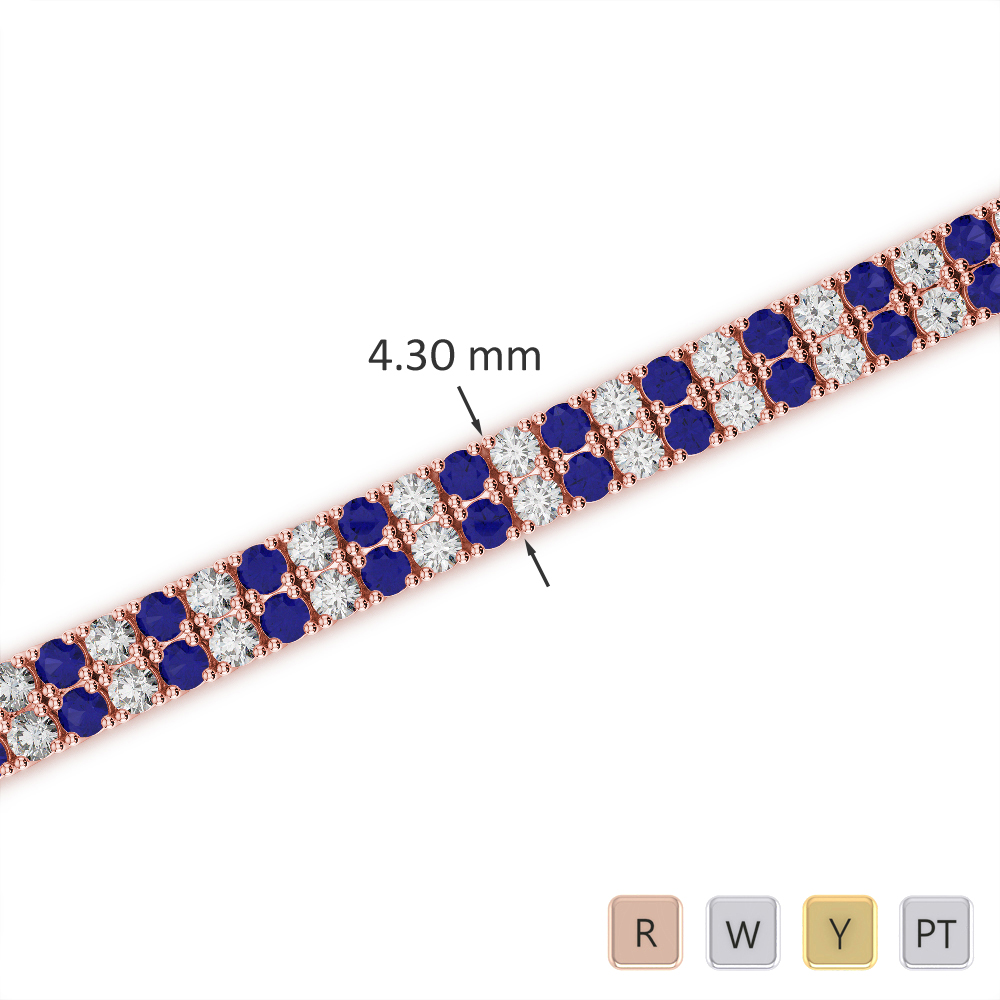 Double Row Round Cut Diamond & Blue Sapphire Bracelet 0738