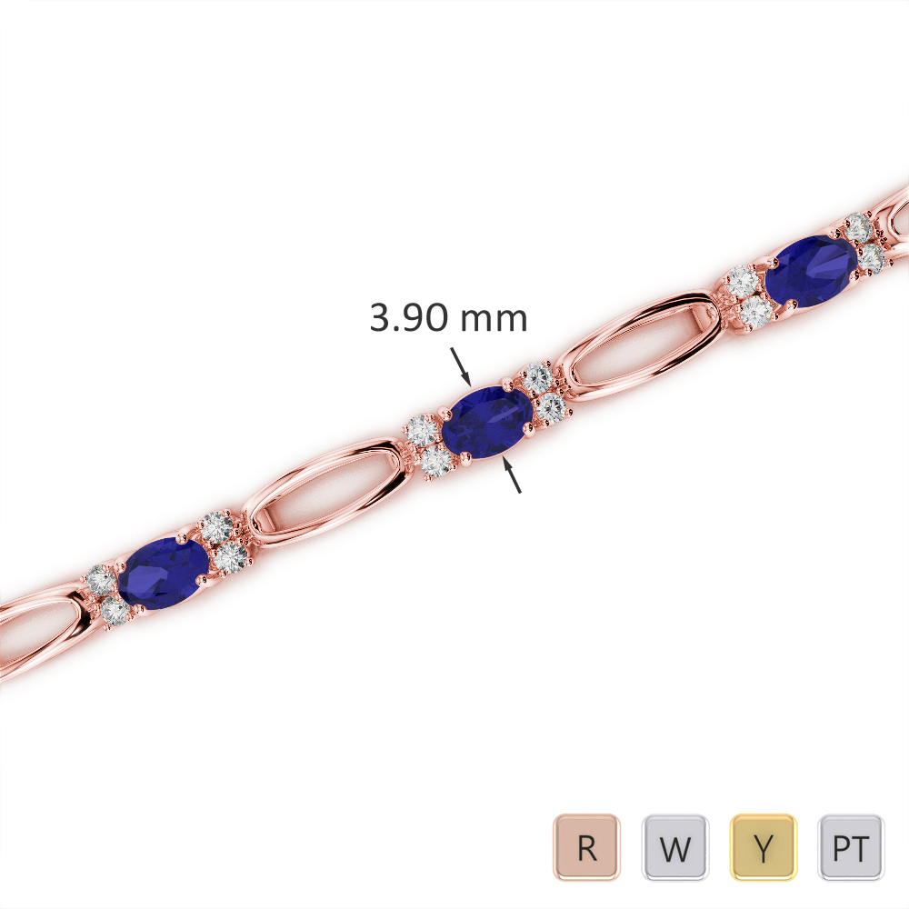 Oval Shape Blue Sapphire & Round Cut Diamond Bracelet 0759