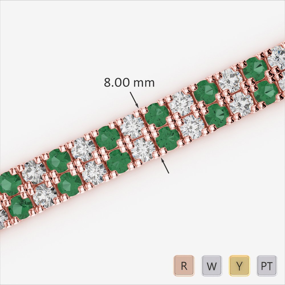 Double Row Prong Set Diamond & Emerald Bracelet 0756