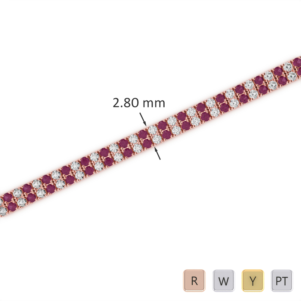 Double Row Diamond and Ruby Bracelet 0736