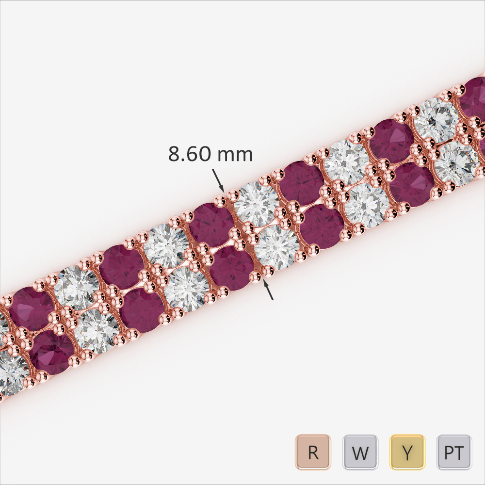 Double Row Round Cut Ruby & Diamond Bracelet 0746