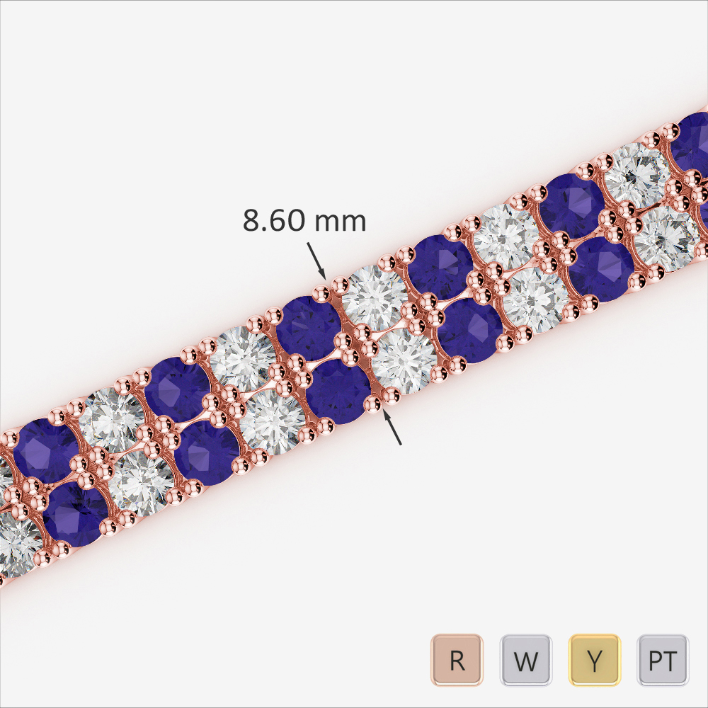 Double Row Round Cut Tanzanite & Diamond Bracelet 0746