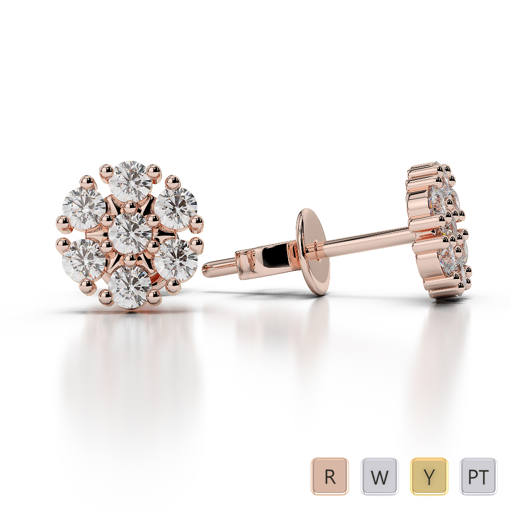 7 Stone Round Cut Cluster Diamond Earrings 0459