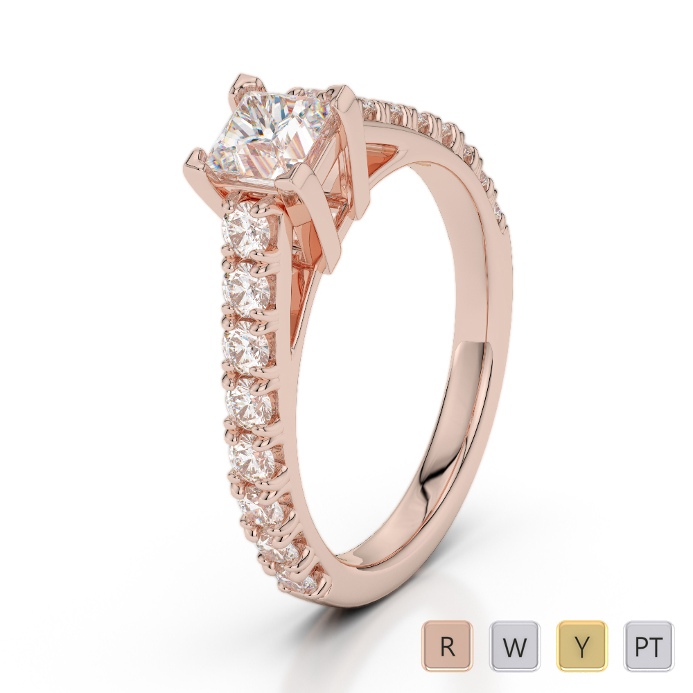 Round and Princess Cut Diamond Engagement Ring 0261