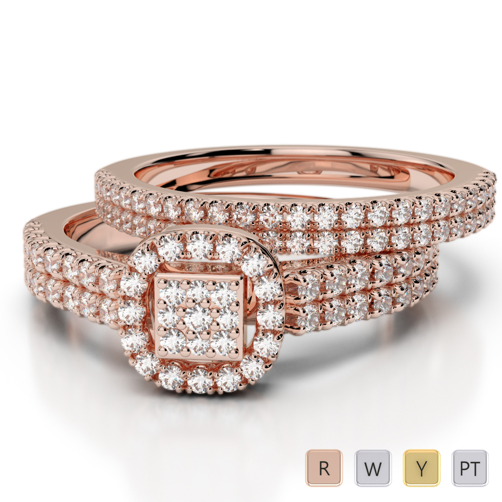 Double Row Round Cut Diamond Bridal Set Ring 0320