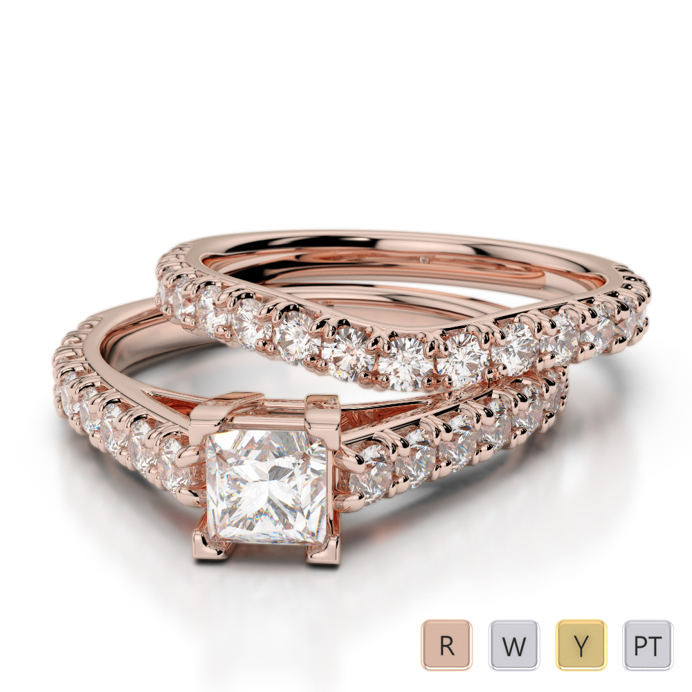 Round and Princess Cut Diamond Bridal Set Ring 0327 Round and Princess Cut Diamond Bridal Set Ring 0327