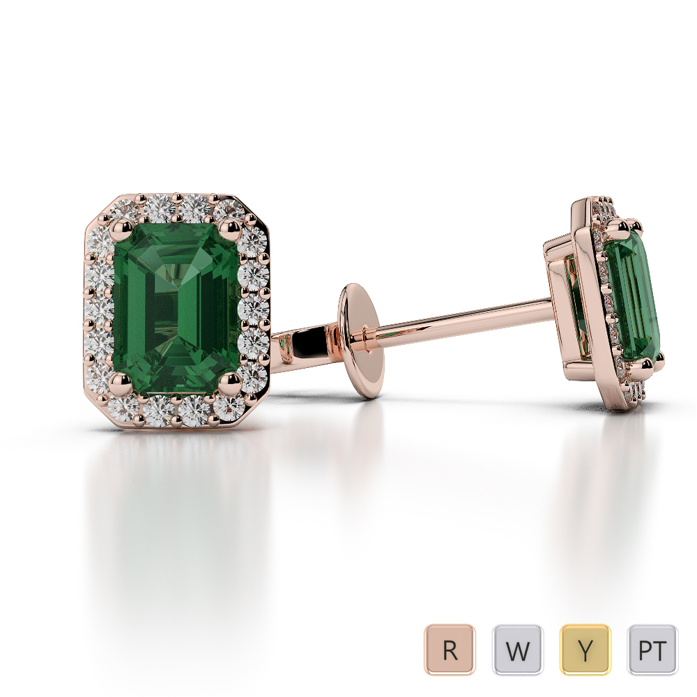 Prong Set Emerald Earrings With Diamond 0467