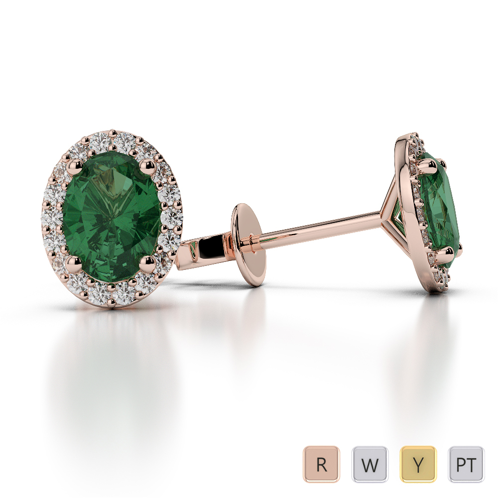 Oval Shape Emerald Earrings With Diamond 0475
