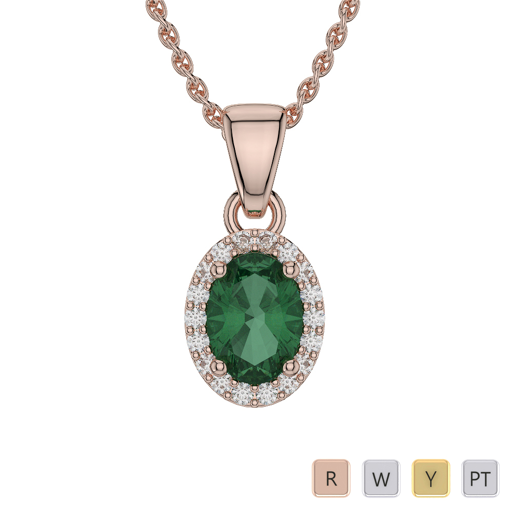 Oval Shape Emerald Necklaces With Diamond 0568