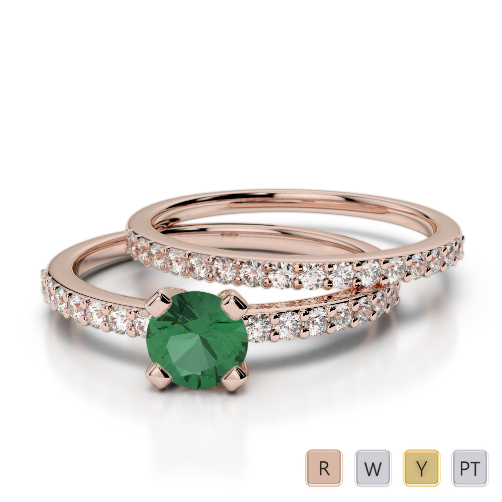 4 Prong Set Emerald Bridal Set Ring With Diamond 0301