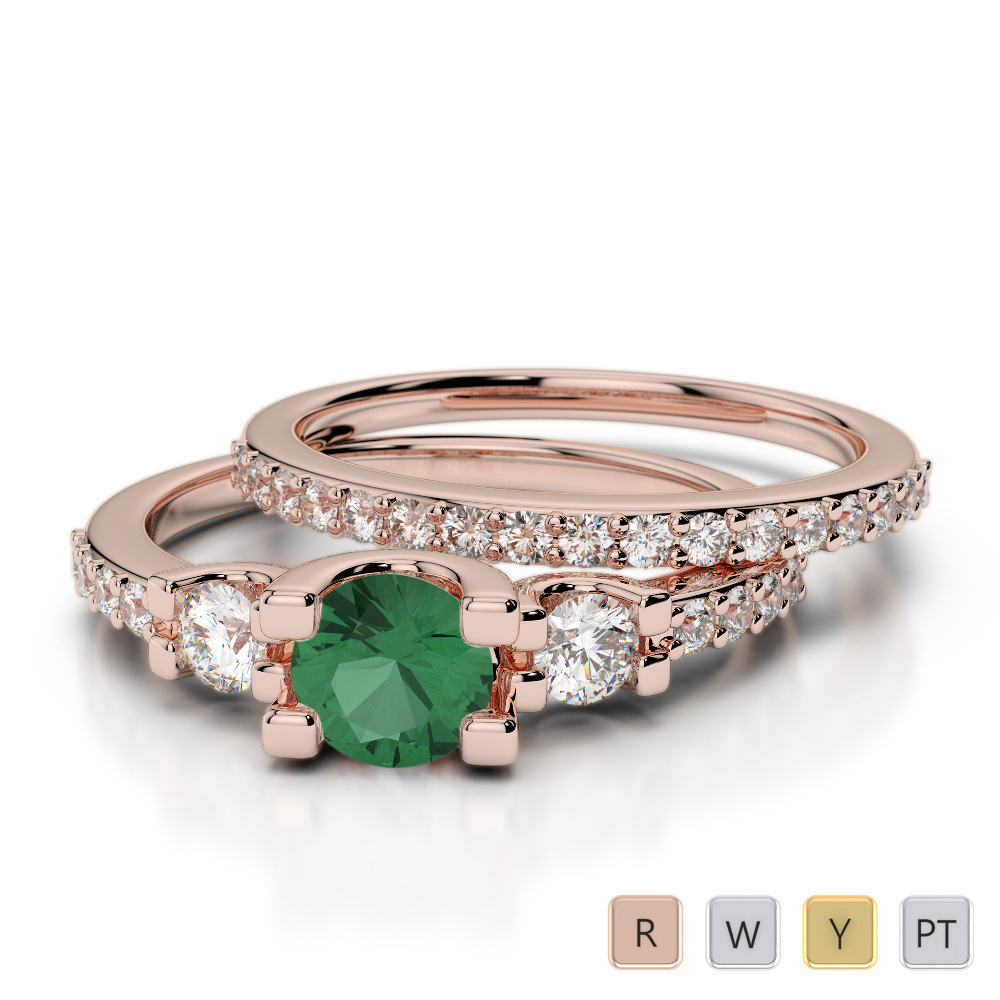 4 Claw Set Bridal Set Ring With Diamond and Emerald 0310