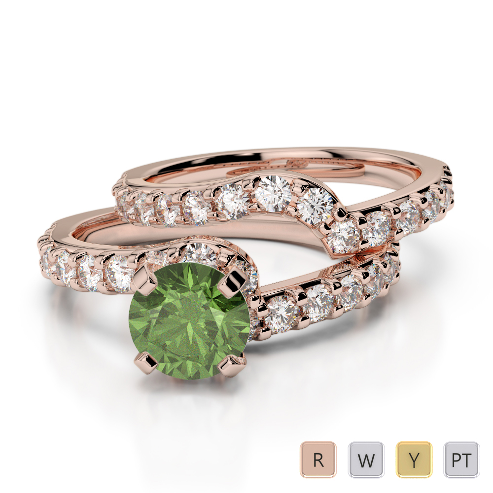Four Claw Set Green Tourmaline Bridal Set Ring With Diamond 0325