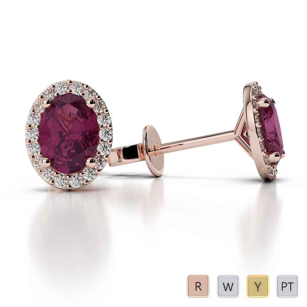 Oval Shape Ruby Earrings With Diamond 0475