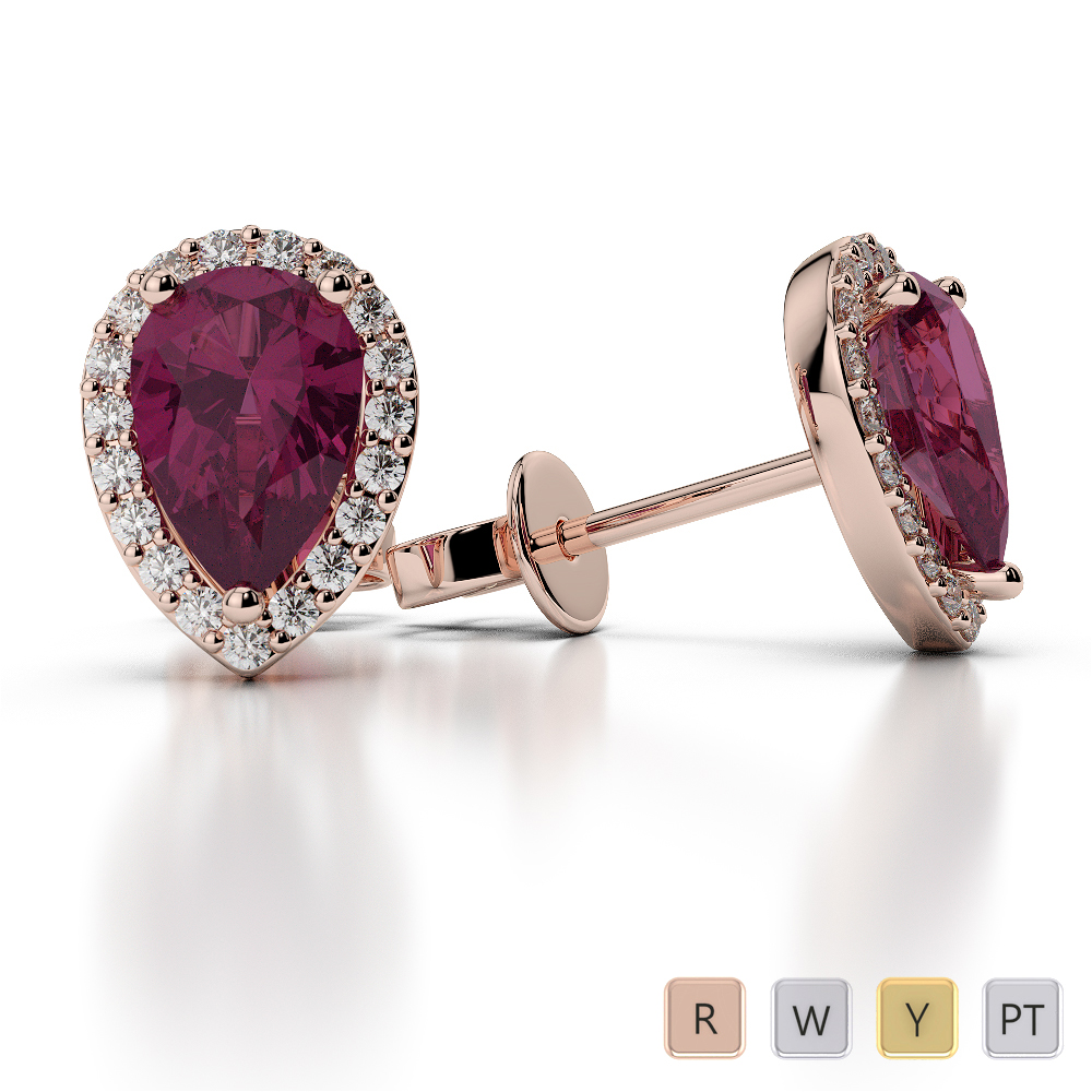 Pear Shape Ruby and Diamond Earrings 0479