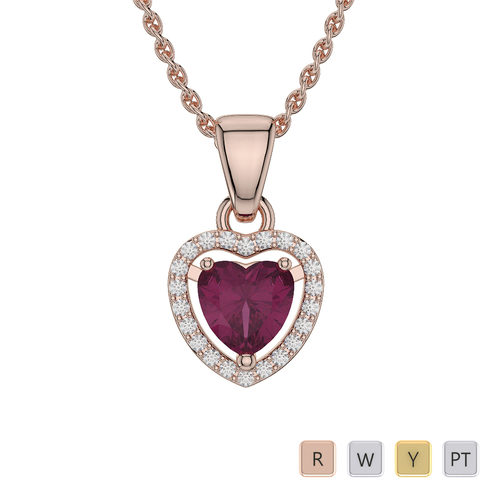 Heart Shape Necklaces With Ruby & Diamond 0564