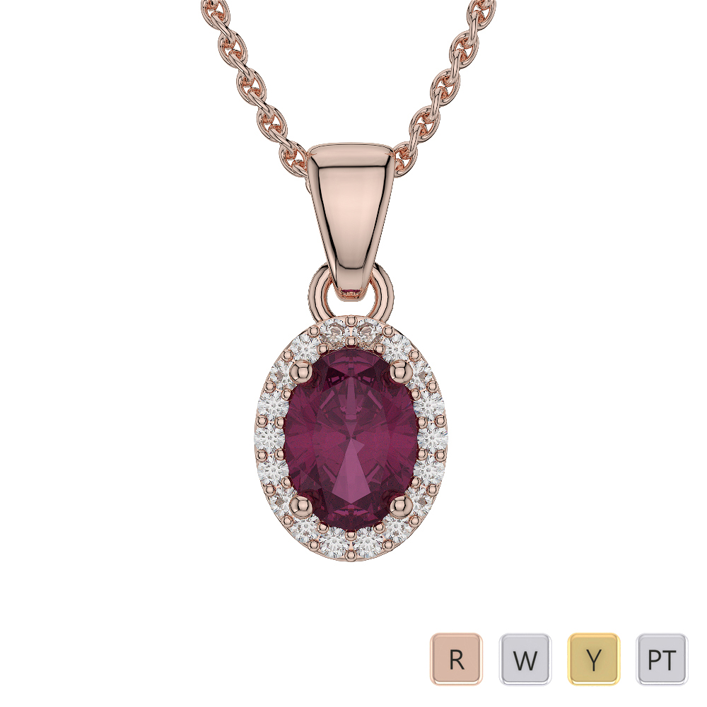 Oval Shape Ruby Necklaces With Diamond 0568