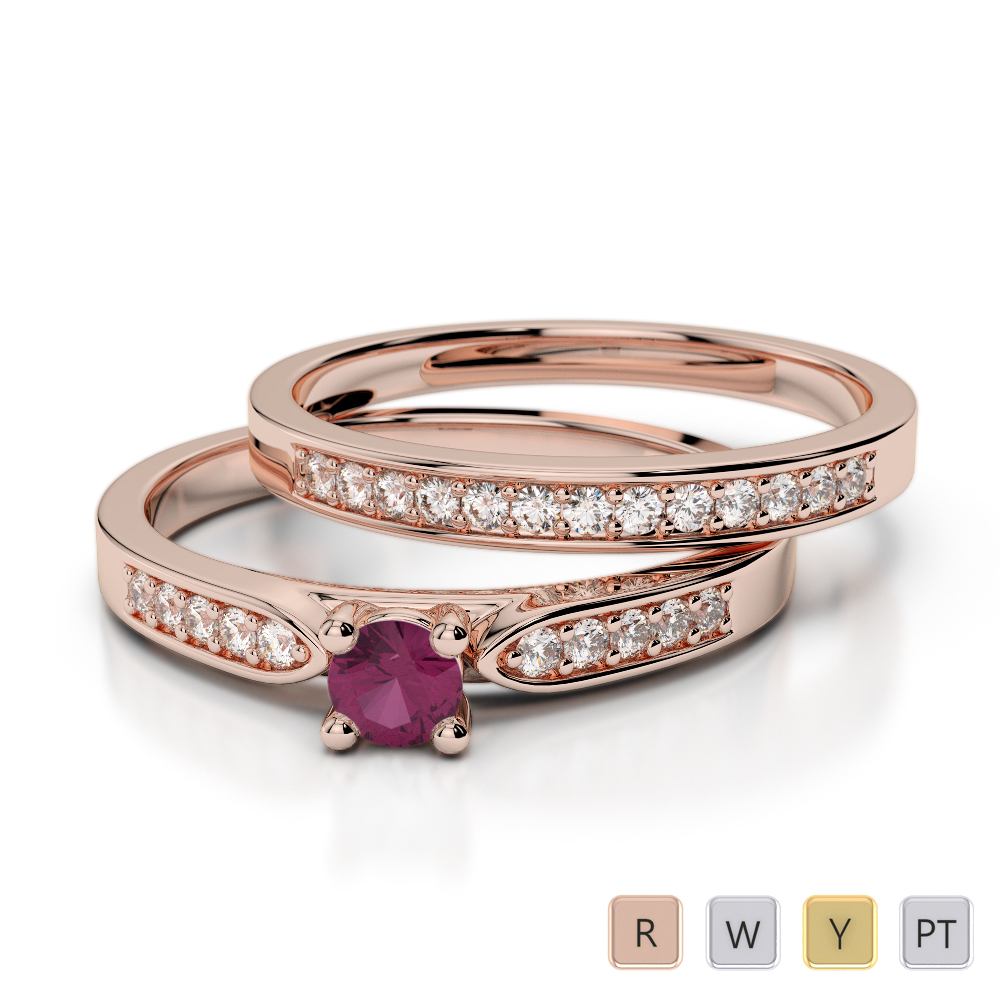 Round Cut Bridal Set Ring With Ruby and Diamond 0293