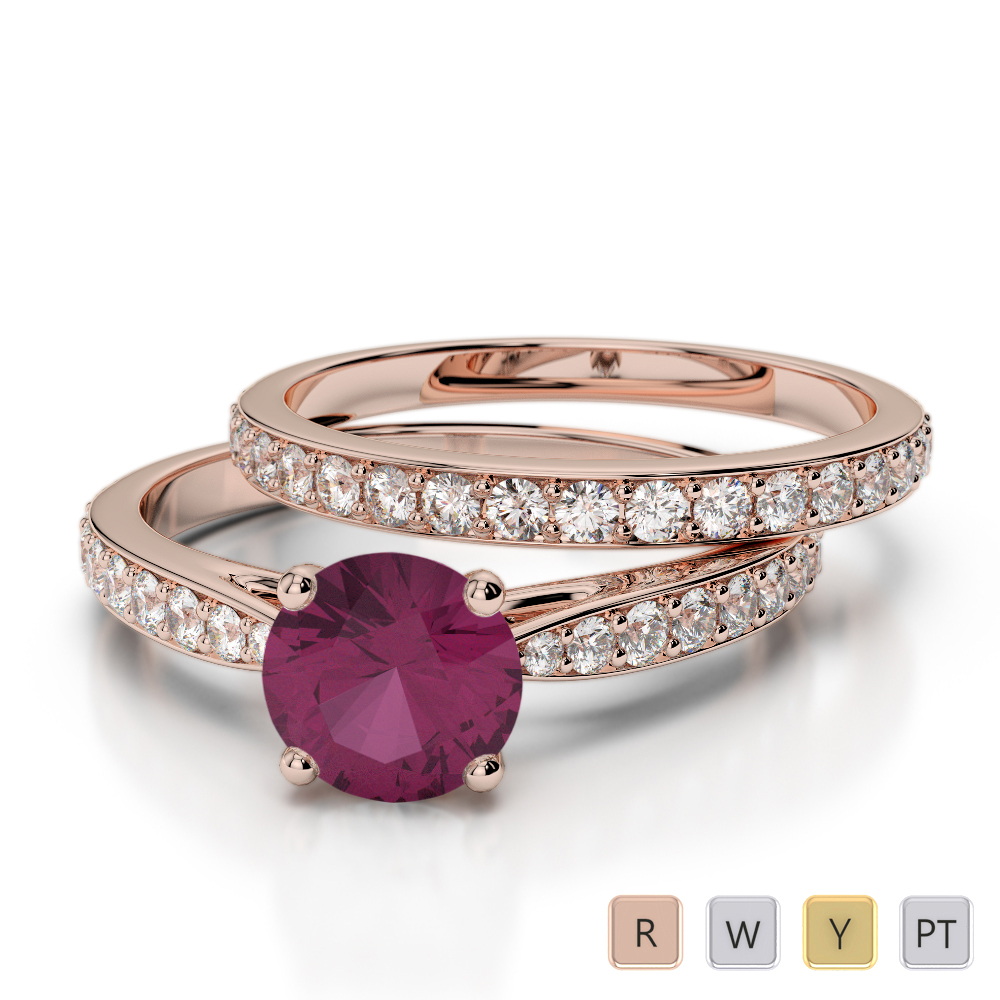 Claw Set Ruby Bridal Set Ring With Diamond 0339