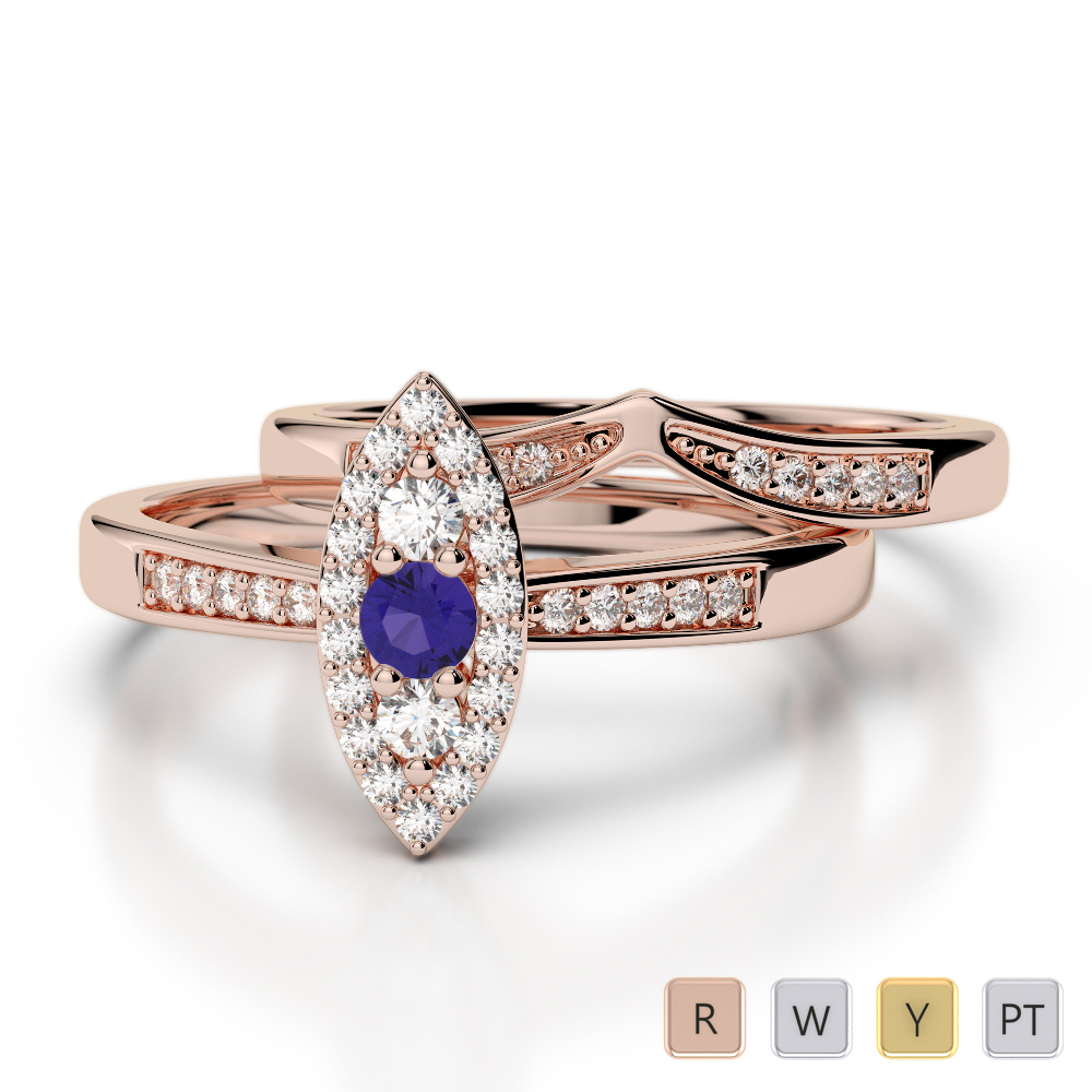 Prong Set Tanzanite and Diamond Bridal Set Ring 0289