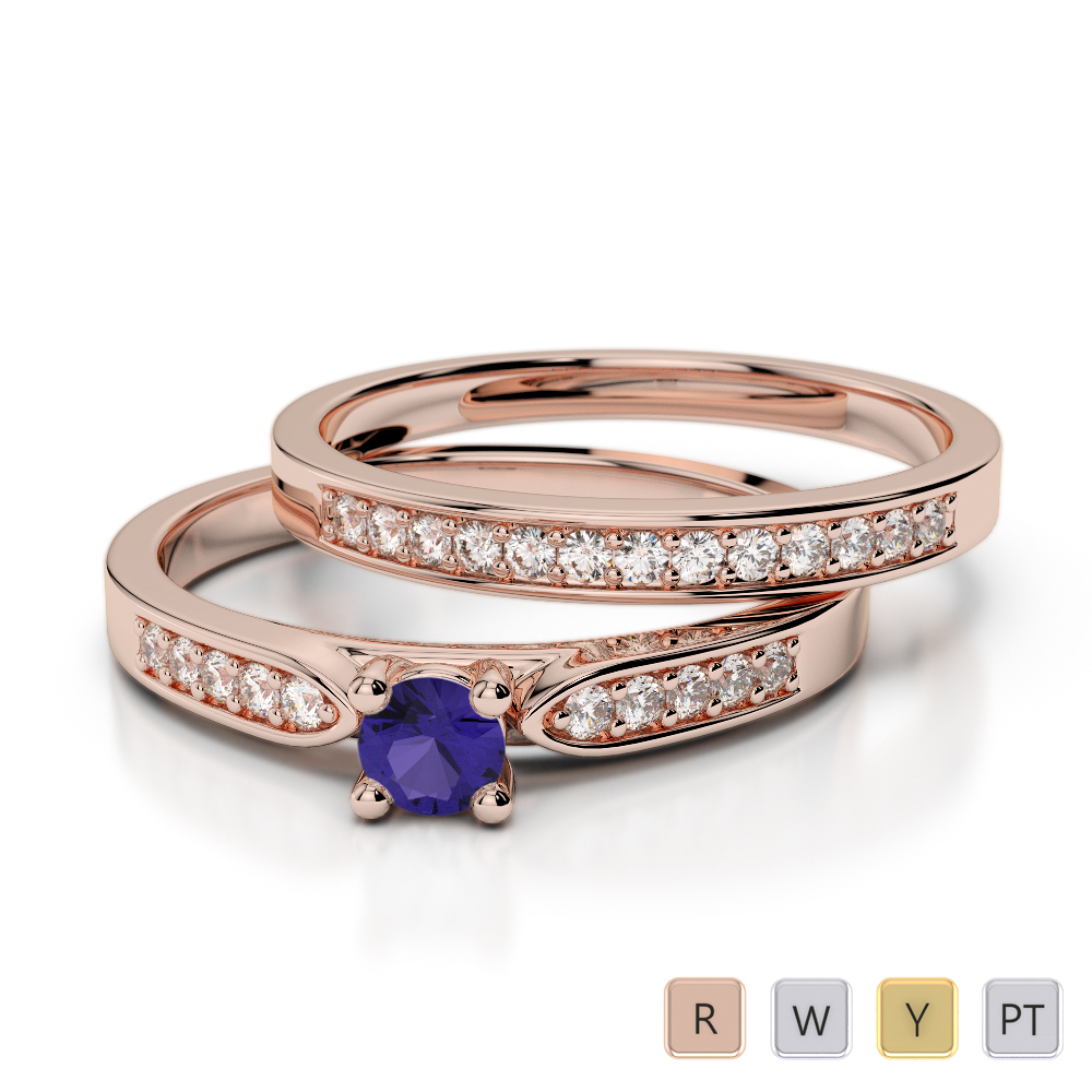 Round Cut Bridal Set Ring With Tanzanite and Diamond 0293