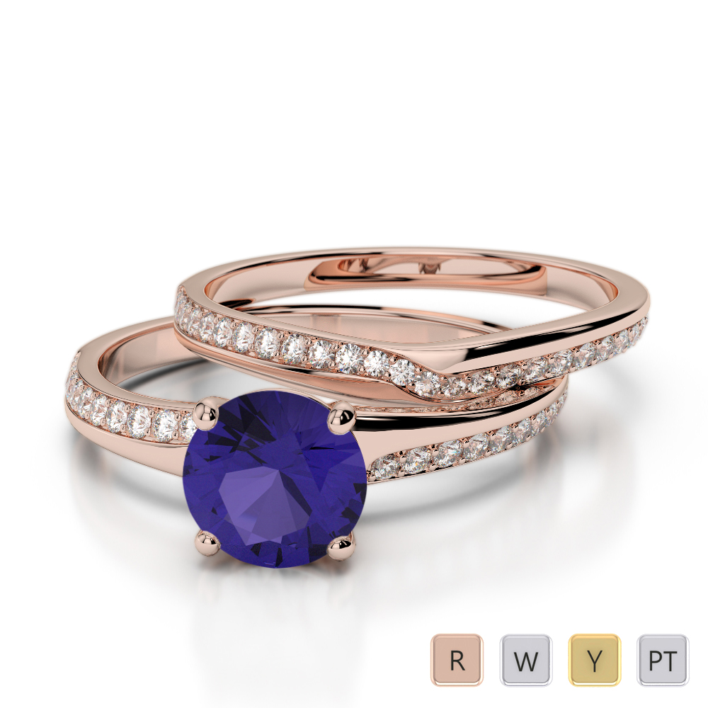 Claw Set Tanzanite and Diamond Bridal Set Ring 0331