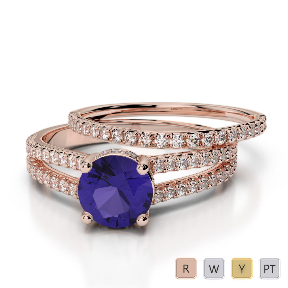 Prong Set Bridal Set Ring With Tanzanite and Diamond 0341