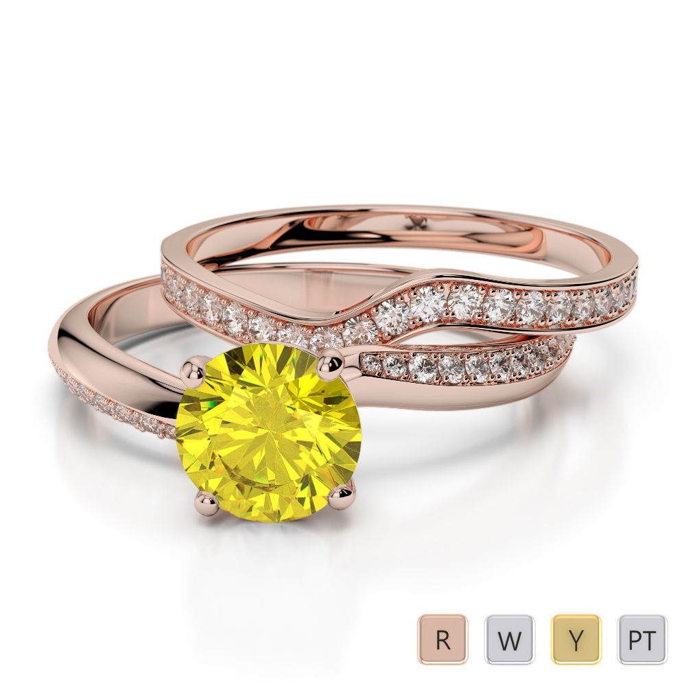 Four Prong Set Yellow Sapphire & Diamond Bridal Set Ring 0332