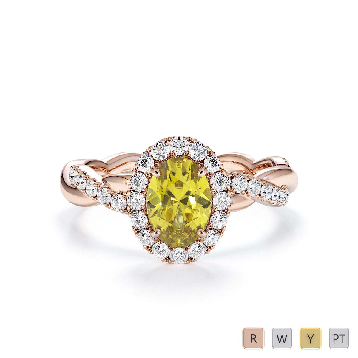 Oval Shape Yellow Sapphire and Diamond Engagement Ring 0789