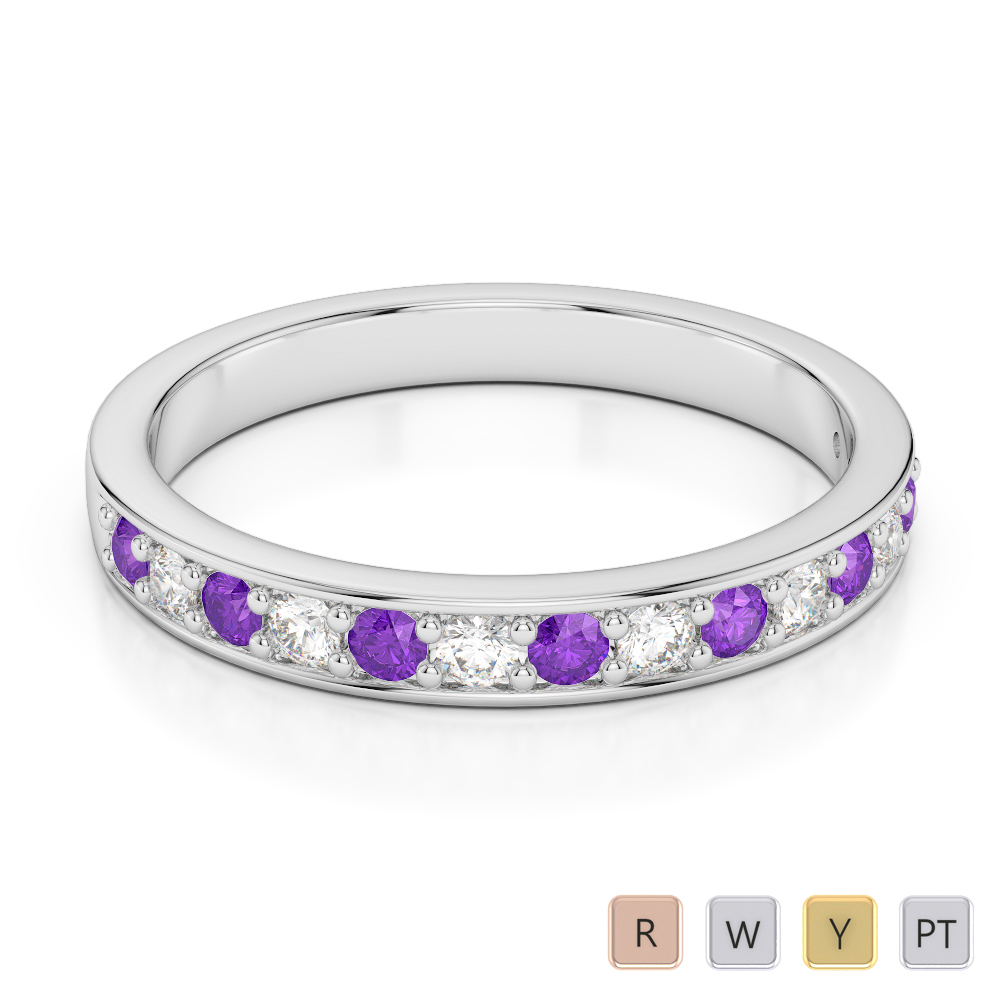 2.5MM Round Cut Amethyst Half Eternity Ring With Diamond 0361