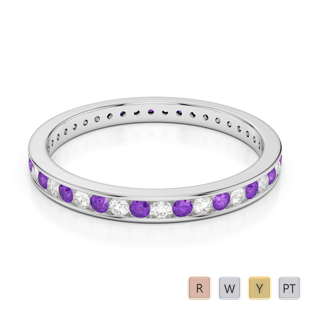 2.5MM Channel Set Amethyst and Diamond Full Eternity Ring 0364