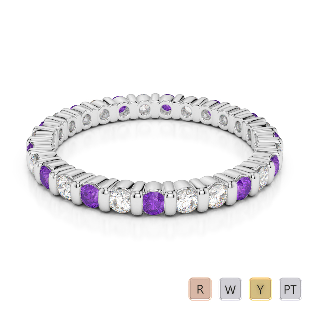 2MM Bar Set Amethyst Full Eternity Ring With Diamond 0370