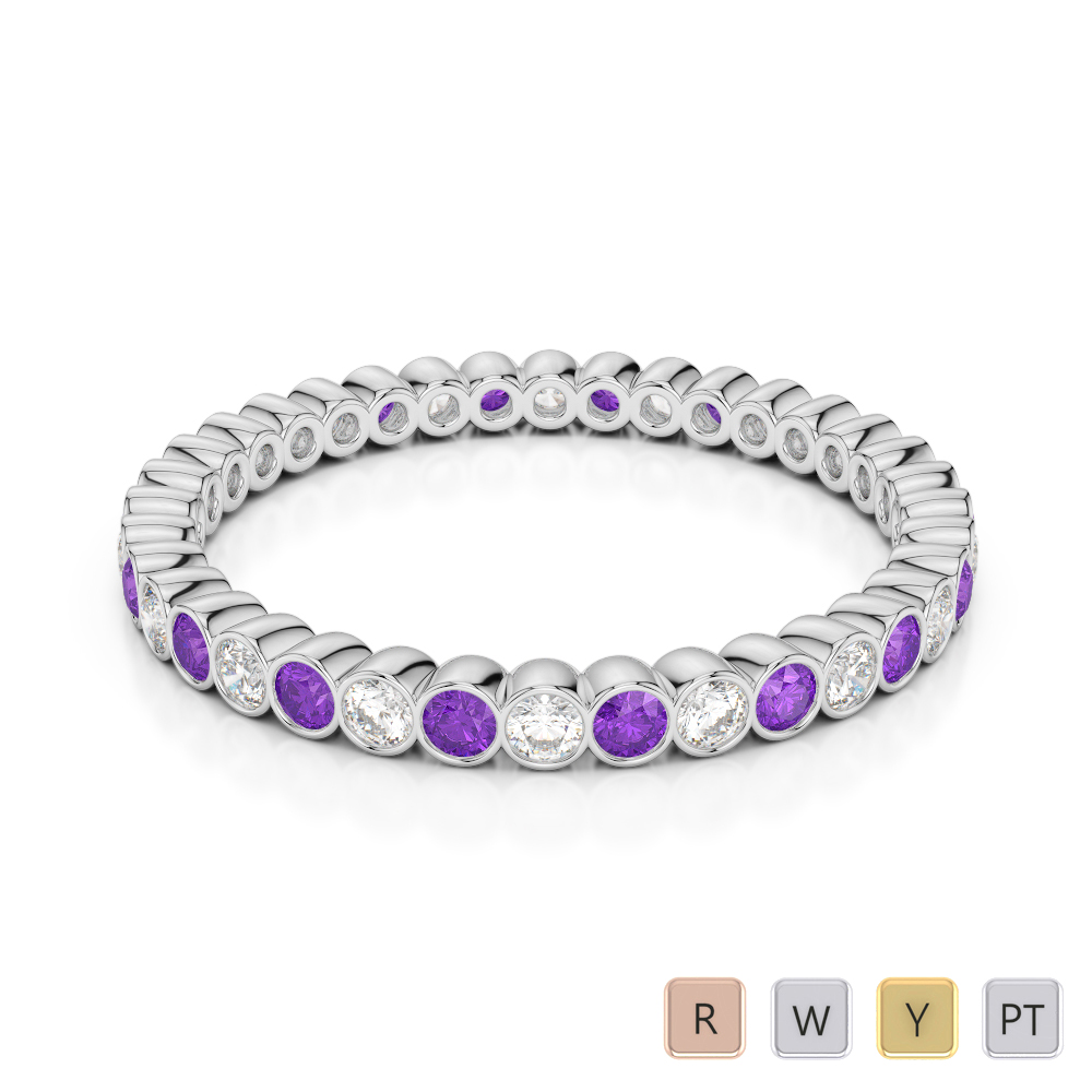 2MM Rubover Diamond Full Eternity Ring With Amethyst 0376
