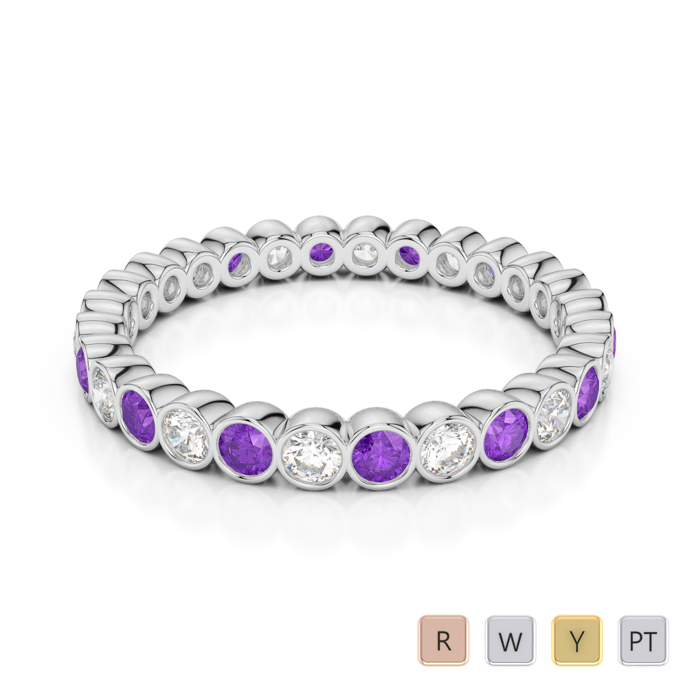 2.5MM Bezel Amethyst and Diamond Full Eternity Ring 0377