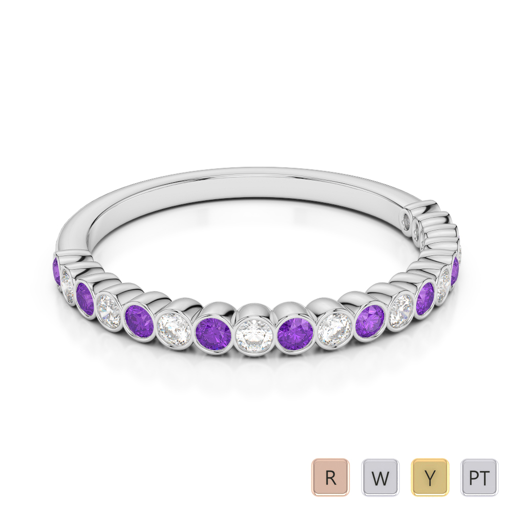 2MM Bezel Diamond Half Eternity Ring With Amethyst 0379