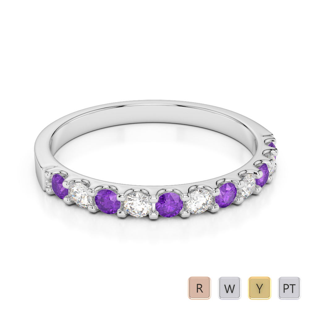 2MM Claw Set Diamond Half Eternity Ring With Amethyst 0385