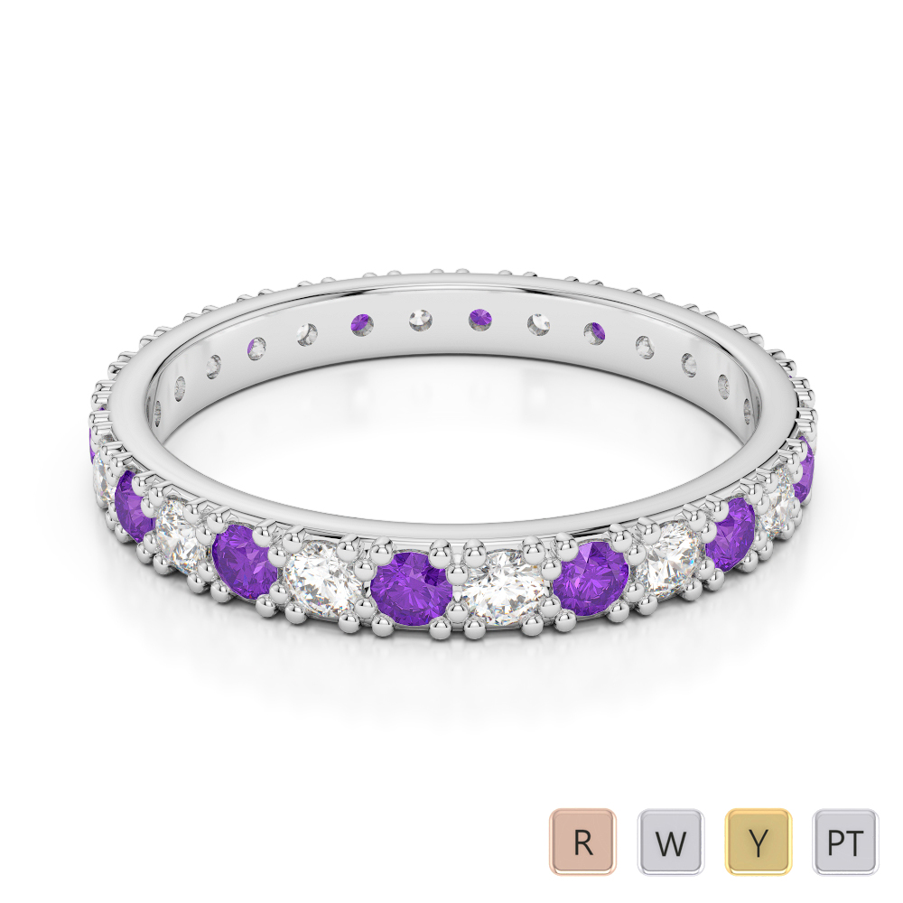 2.5 MM Prong Set Amethyst Full Eternity Ring With Diamond 0405