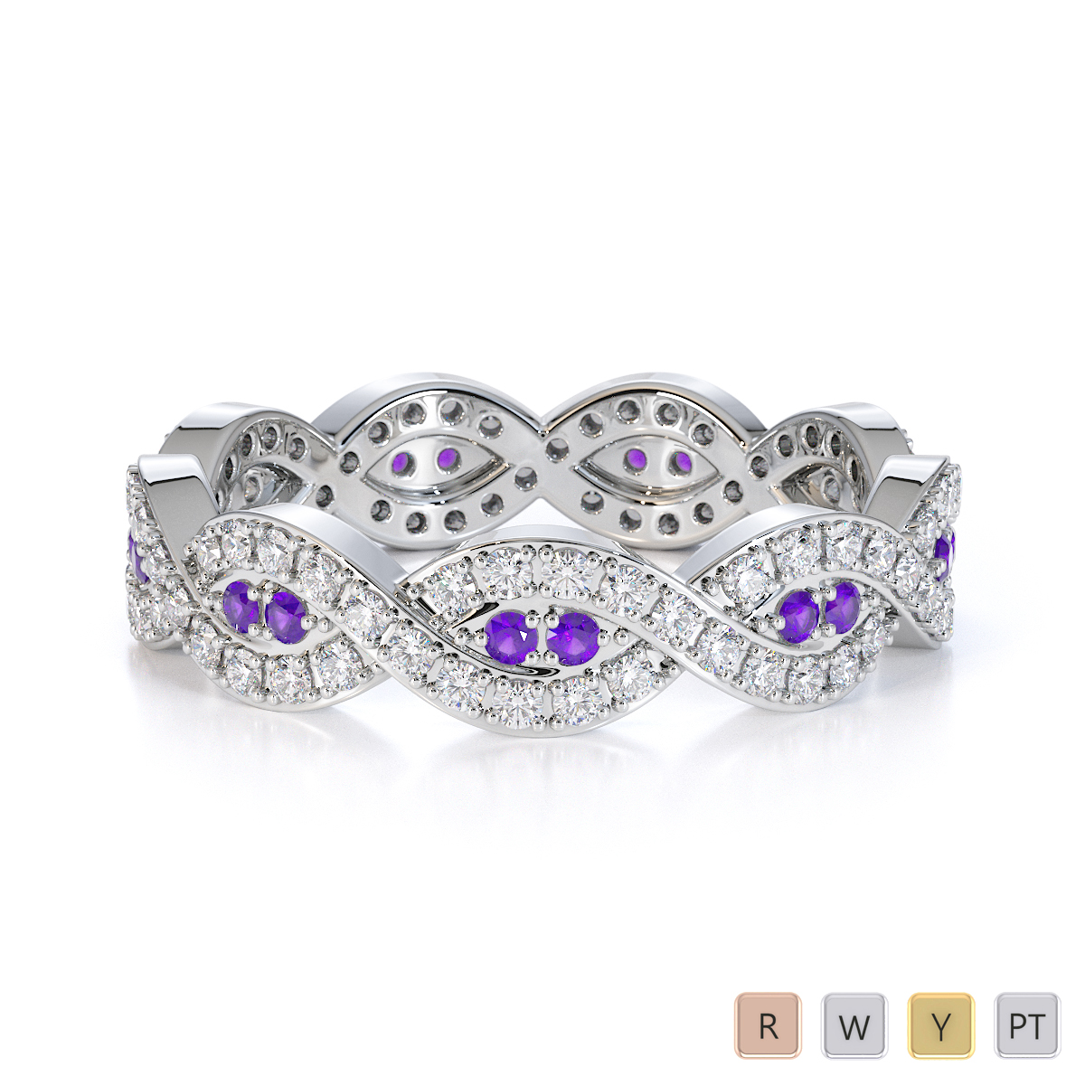 Prong Set Amethyst and Diamond Full Eternity Ring 0422