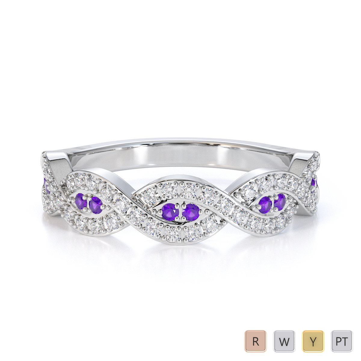 Prong Set Diamond & Amethyst Half Eternity Ring 0423
